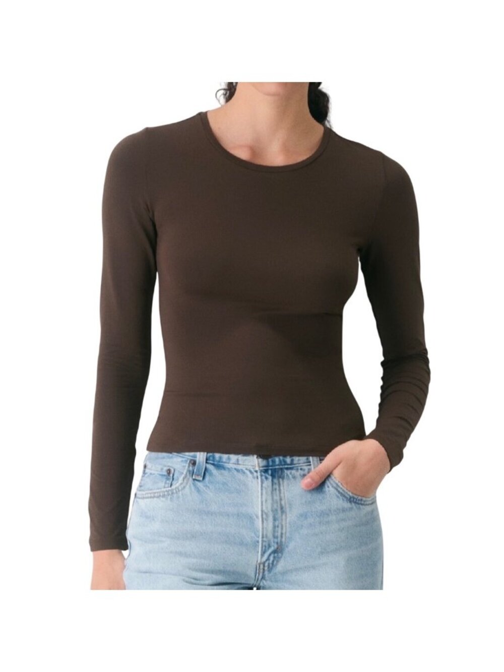 Aritzia Babaton Contour Splendid Crew Longsleeve Brown Top Size S